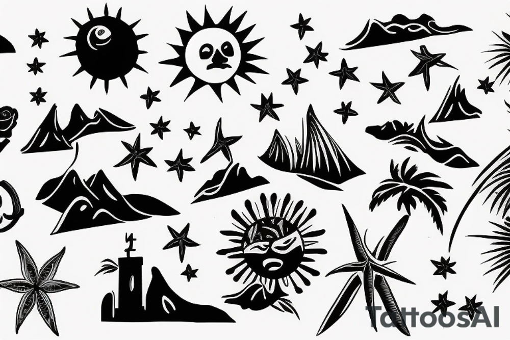 Create an upper arm tattoo with a setting sun over the beach tattoo idea Create an upper arm tattoo with a setting sun over the beach tattoo idea