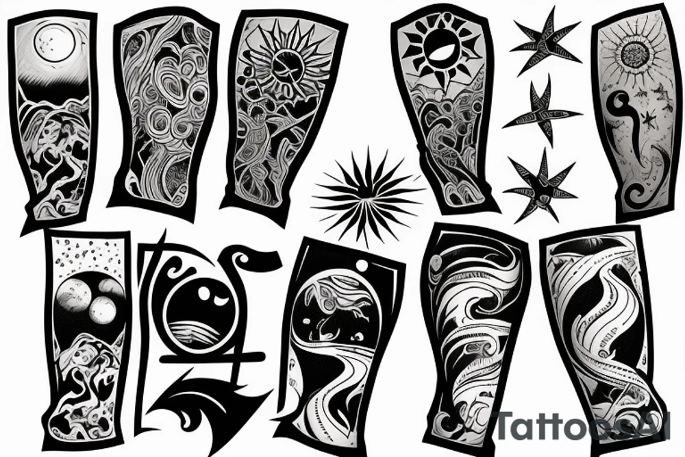 Create an upper arm tattoo with a setting sun over the beach tattoo idea