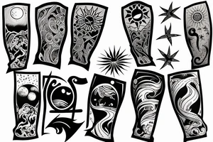 Create an upper arm tattoo with a setting sun over the beach tattoo idea