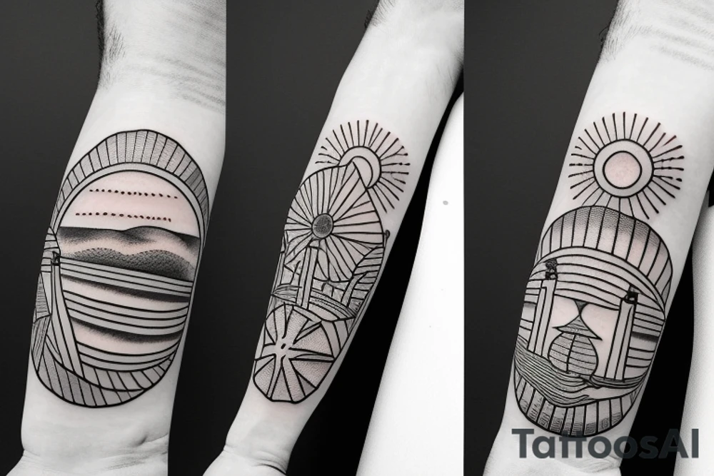 Create an upper arm tattoo with a setting sun over the beach tattoo idea Create an upper arm tattoo with a setting sun over the beach tattoo idea