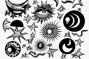 Create an upper arm tattoo with a setting sun over the beach tattoo idea