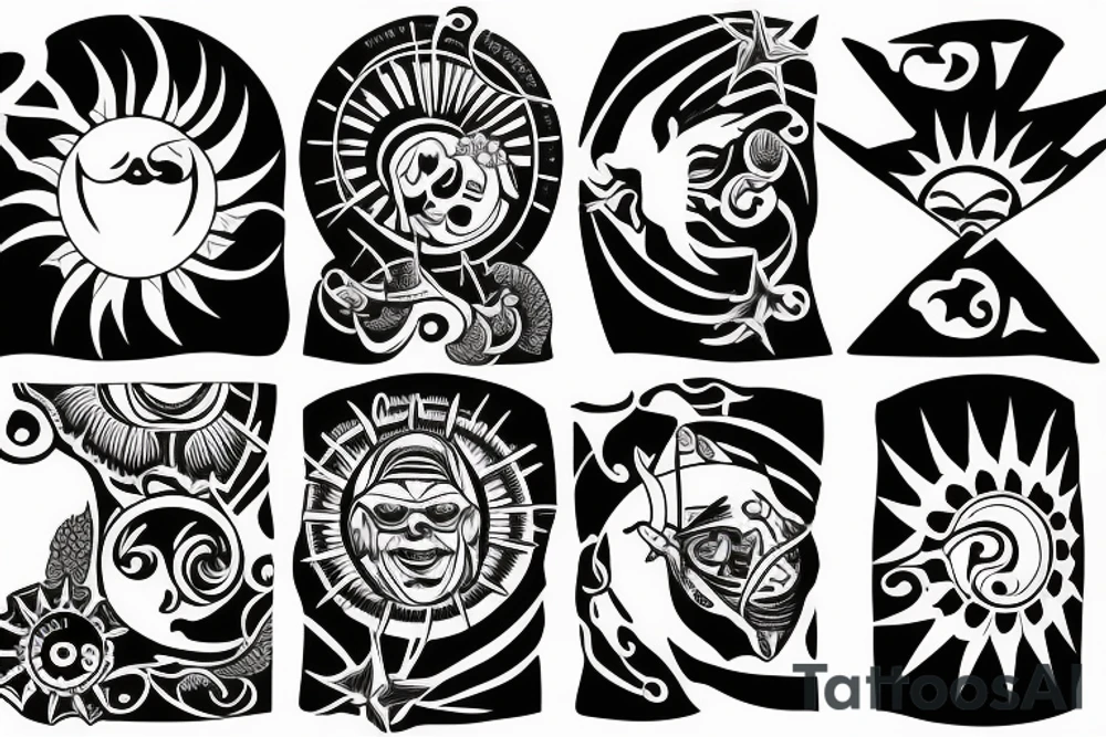 Create an upper arm tattoo with a setting sun over the beach tattoo idea