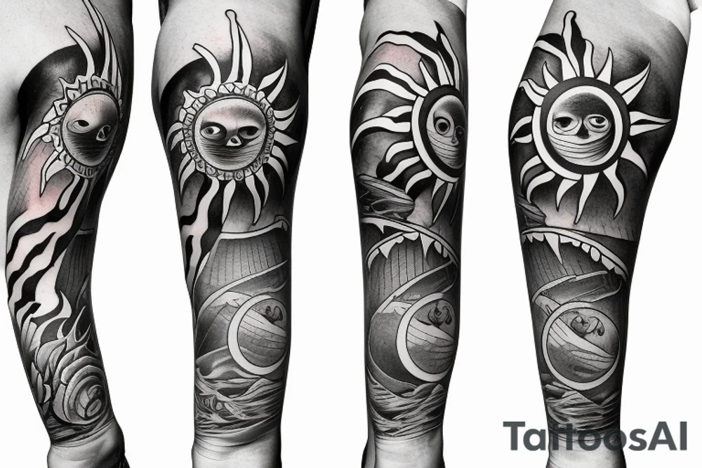 Create an upper arm tattoo with a setting sun over the beach tattoo idea Create an upper arm tattoo with a setting sun over the beach tattoo idea