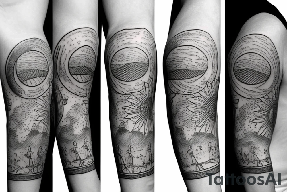 Create an upper arm tattoo with a setting sun over the beach tattoo idea Create an upper arm tattoo with a setting sun over the beach tattoo idea