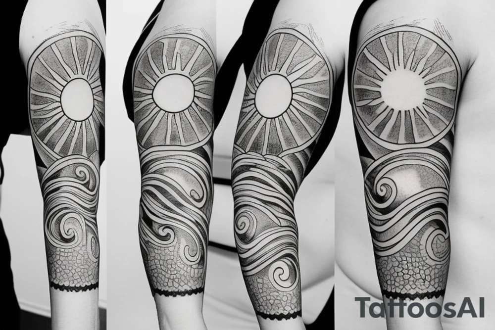 Create an upper arm tattoo with a setting sun over the beach tattoo idea Create an upper arm tattoo with a setting sun over the beach tattoo idea