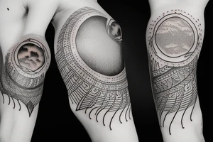 Create an upper arm tattoo with a setting sun over the beach tattoo idea