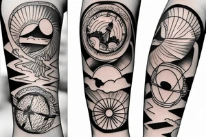 Create an upper arm tattoo with a setting sun over the beach tattoo idea