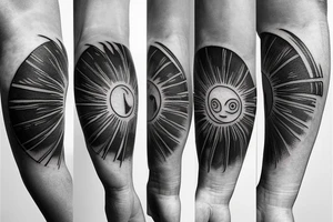 Create an upper arm tattoo with a setting sun over the beach and earth tattoo idea