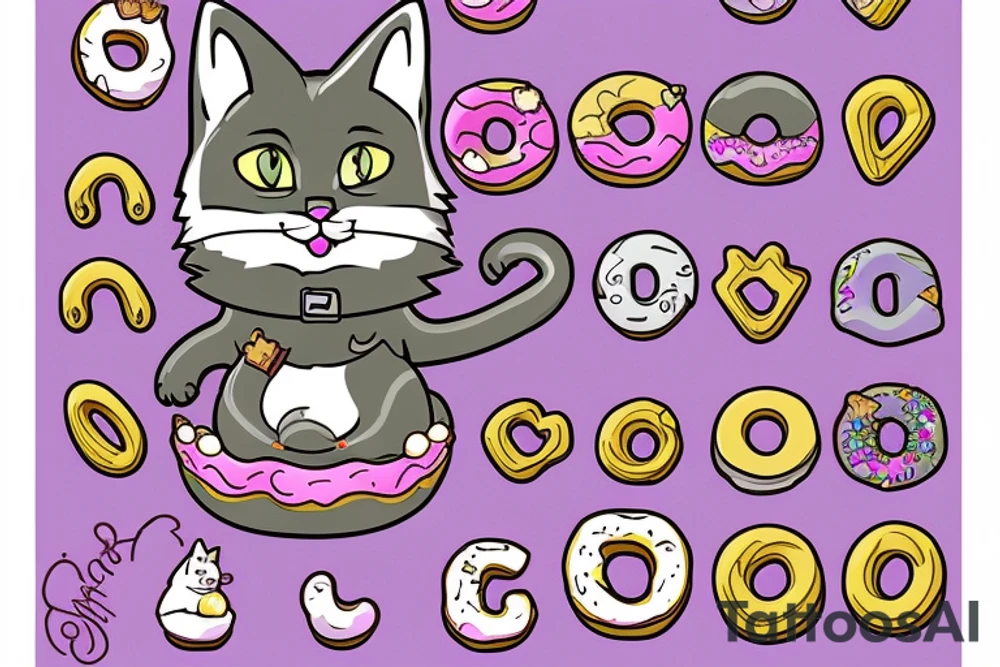 create a tattoo of Princess Donut the cat character from the book series Dungeon Crawler Carl. Princess Donut is a talking cat with a lot of sass and is very, very proud. she wears a tiara. she has a smooshed face tattoo idea