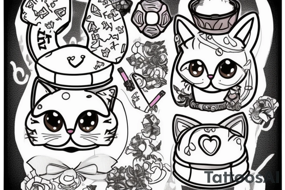 create a tattoo of Princess Donut the cat character from the book series Dungeon Crawler Carl. Princess Donut is a talking cat with a lot of sass and is very, very proud. she wears a tiara. she has a smooshed face tattoo idea