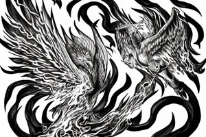Face of Thor phoenix rising from the flames long Sword tattoo idea
