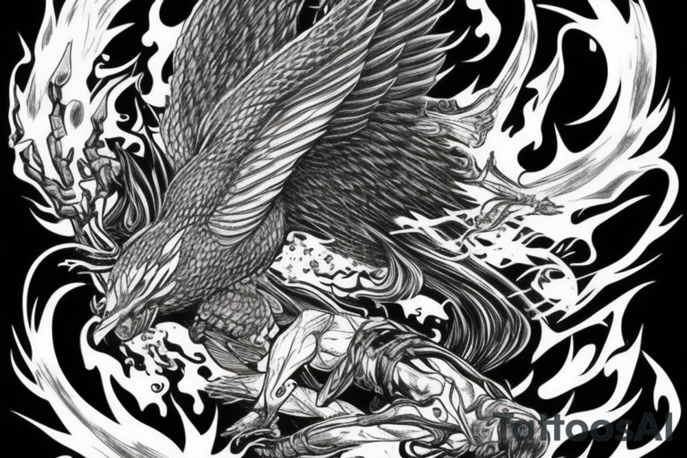 Face of Thor phoenix rising from the flames long Sword tattoo idea