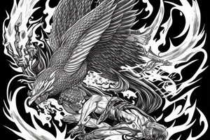 Face of Thor phoenix rising from the flames long Sword tattoo idea