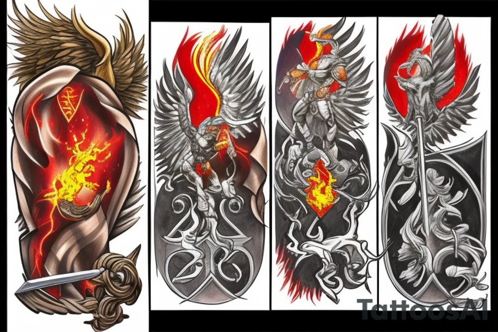 Thors strong face + phoenix+ sword tattoo idea