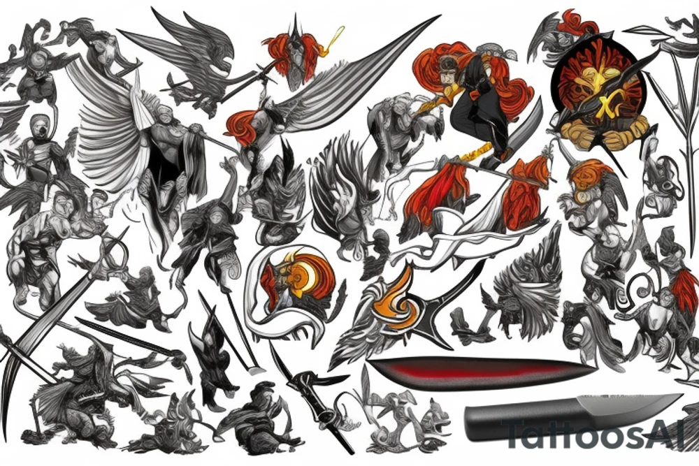 Thors strong face + phoenix+ sword tattoo idea