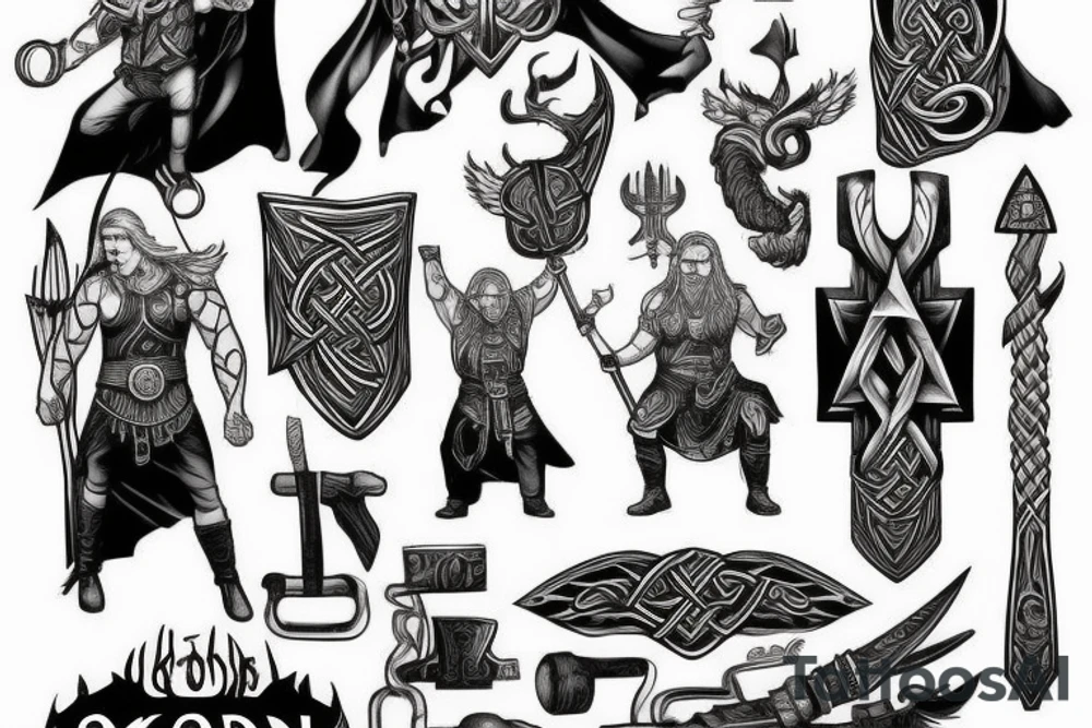 Son of Odin Thor full body and hammer tattoo idea