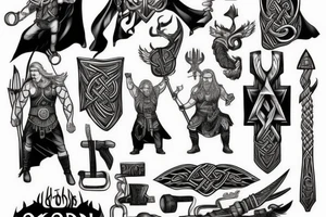 Son of Odin Thor full body and hammer tattoo idea