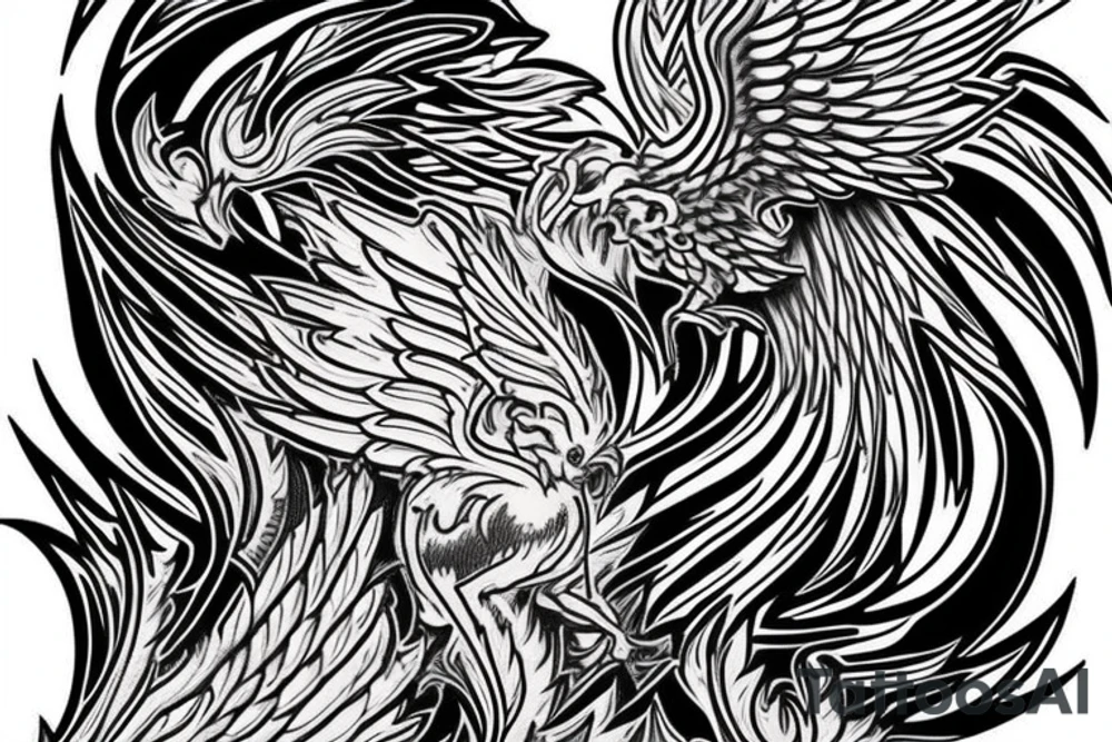 phoenix open wings flames tattoo idea