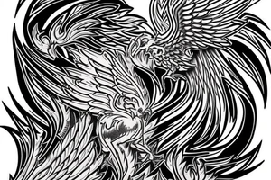 phoenix open wings flames tattoo idea