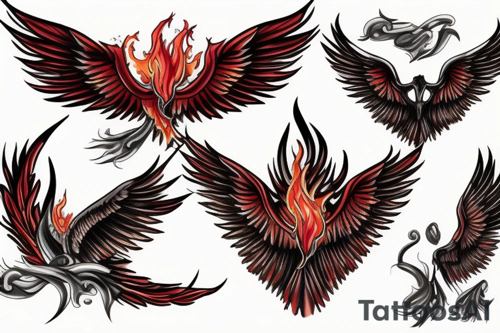 phoenix open wings flames tattoo idea