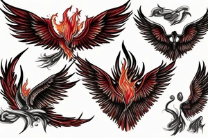 phoenix open wings flames tattoo idea