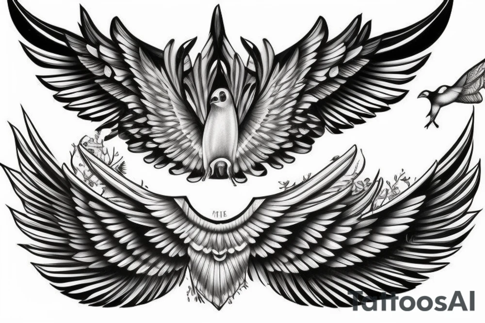 Bird open wings tattoo idea