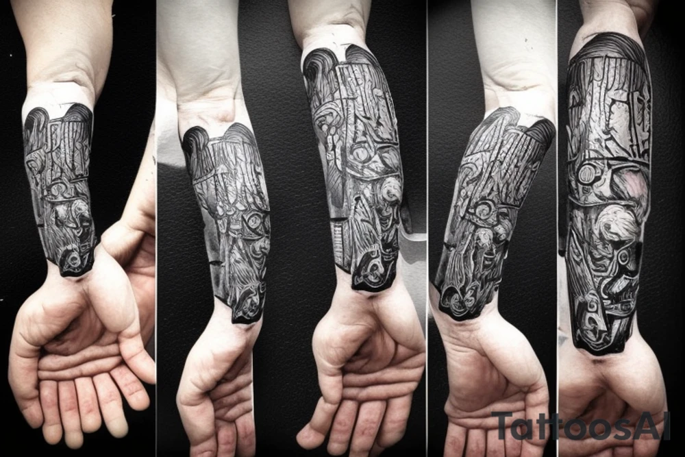 Thor in one hand holding a hammer up and in the other hand holding a sword tattoo idea