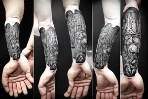 Thor in one hand holding a hammer up and in the other hand holding a sword tattoo idea