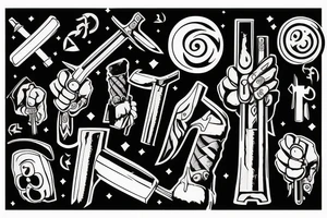 Thor in one hand holding a hammer up and in the other hand holding a sword tattoo idea