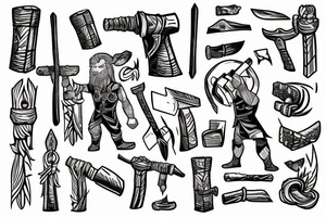 Thor in one hand holding a hammer and in the other hand holding a sword tattoo idea