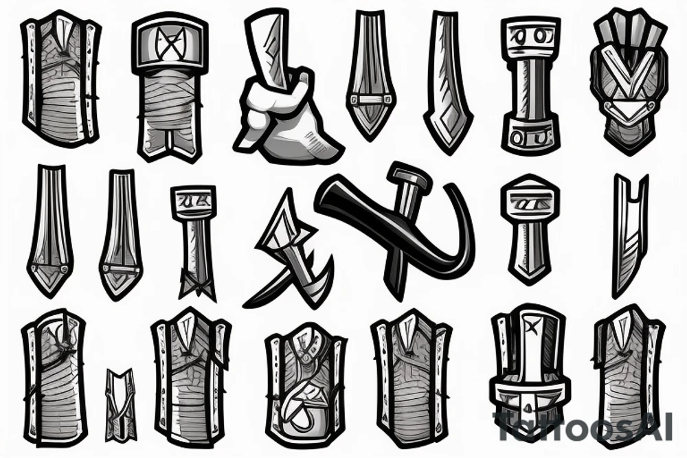 Thor in one hand holding a hammer and in the other hand holding a sword tattoo idea