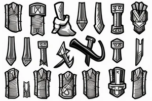 Thor in one hand holding a hammer and in the other hand holding a sword tattoo idea