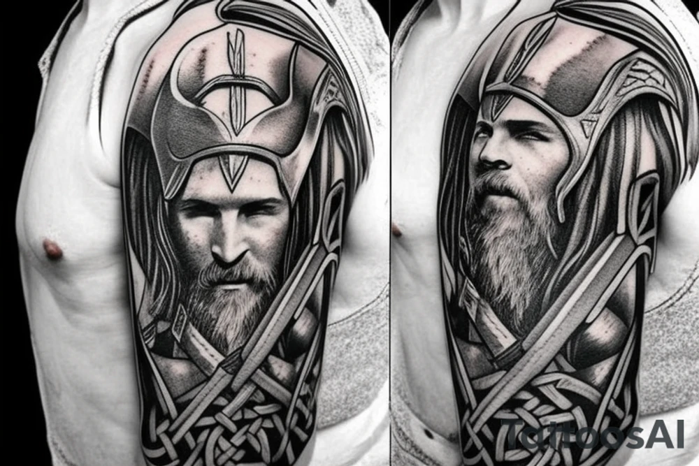 full body Viking Thor with hammer tattoo idea