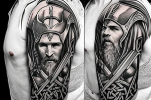 full body Viking Thor with hammer tattoo idea