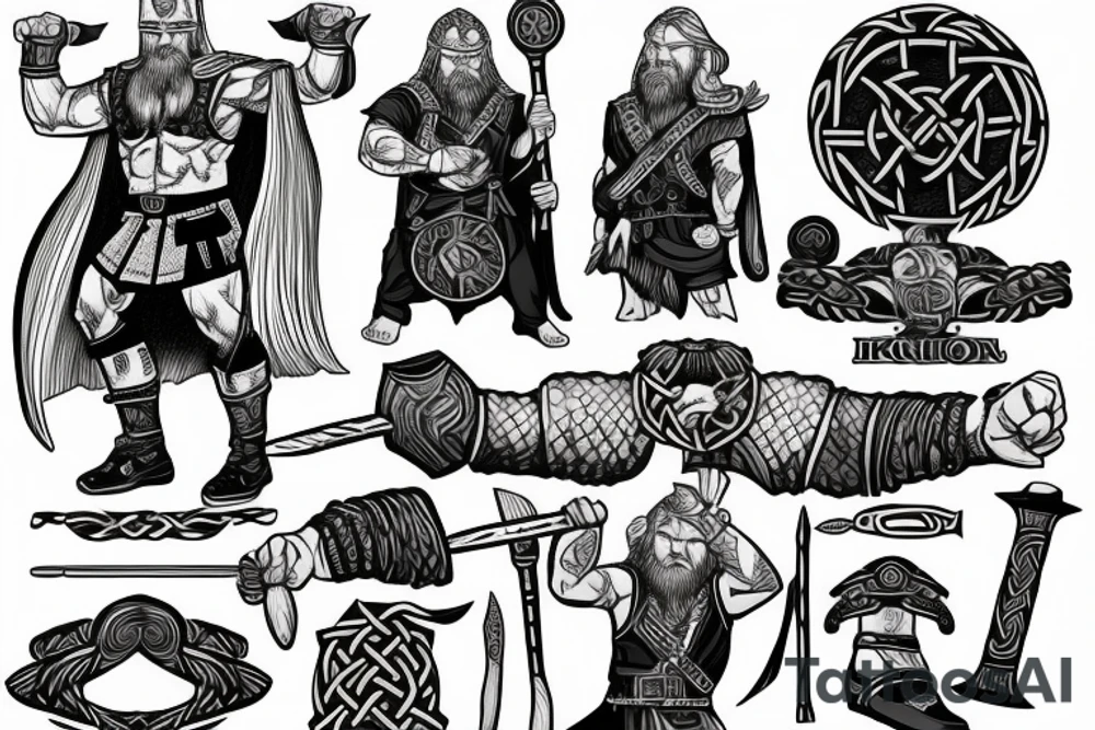 full body Viking Thor with hammer tattoo idea