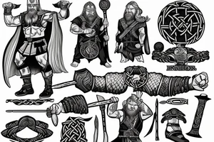 full body Viking Thor with hammer tattoo idea