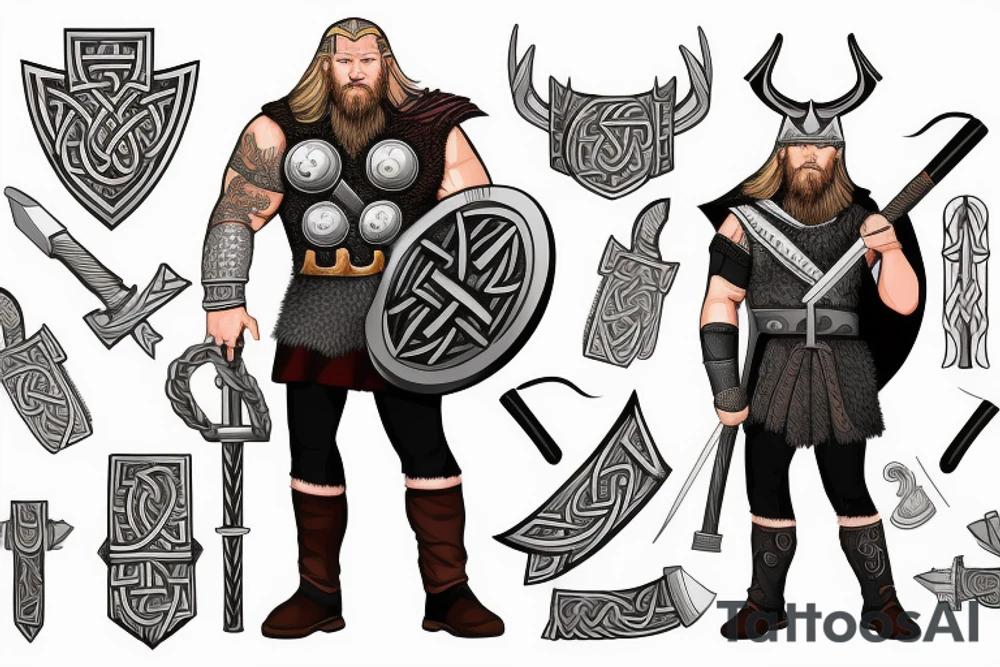 full body Viking Thor with hammer tattoo idea