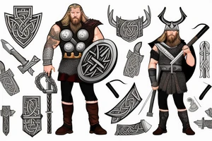 full body Viking Thor with hammer tattoo idea