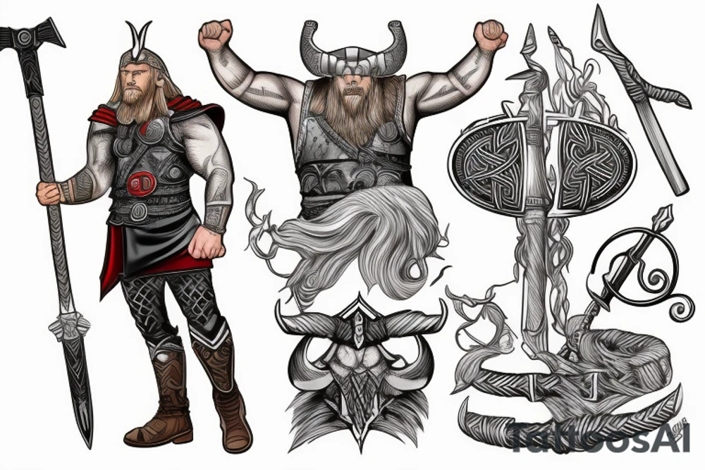 full body Viking Thor with hammer tattoo idea