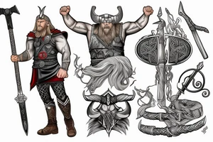 full body Viking Thor with hammer tattoo idea