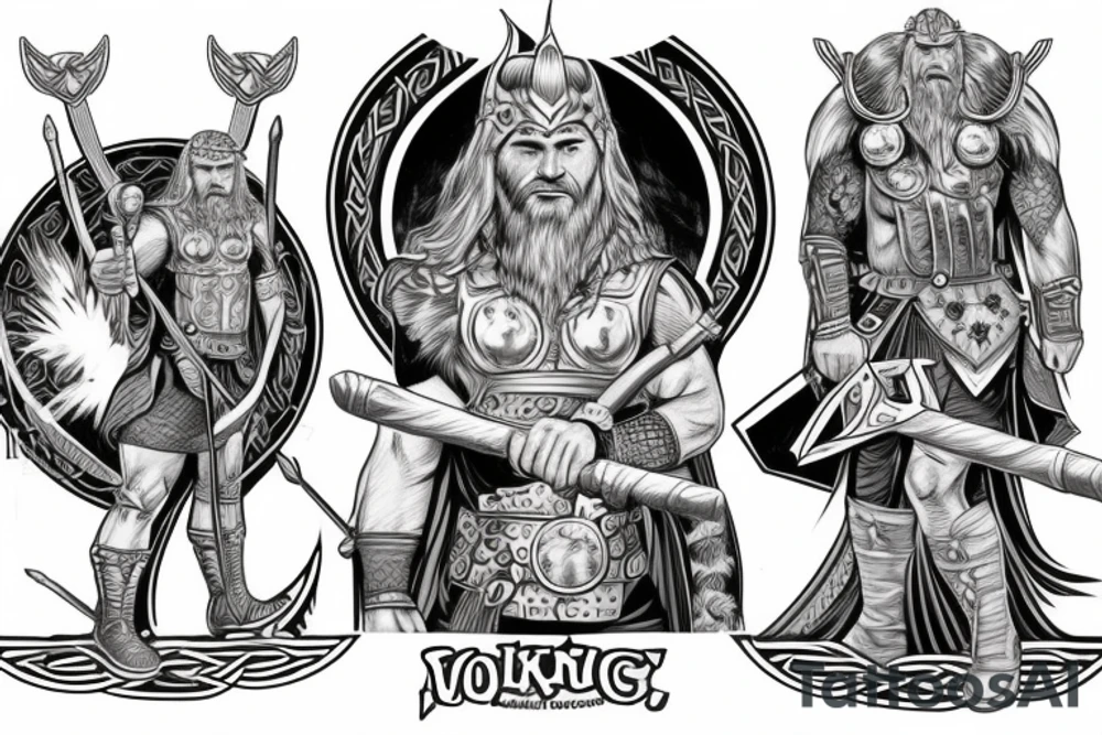 full body Viking Thor with hammer tattoo idea