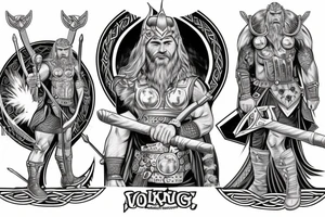 full body Viking Thor with hammer tattoo idea