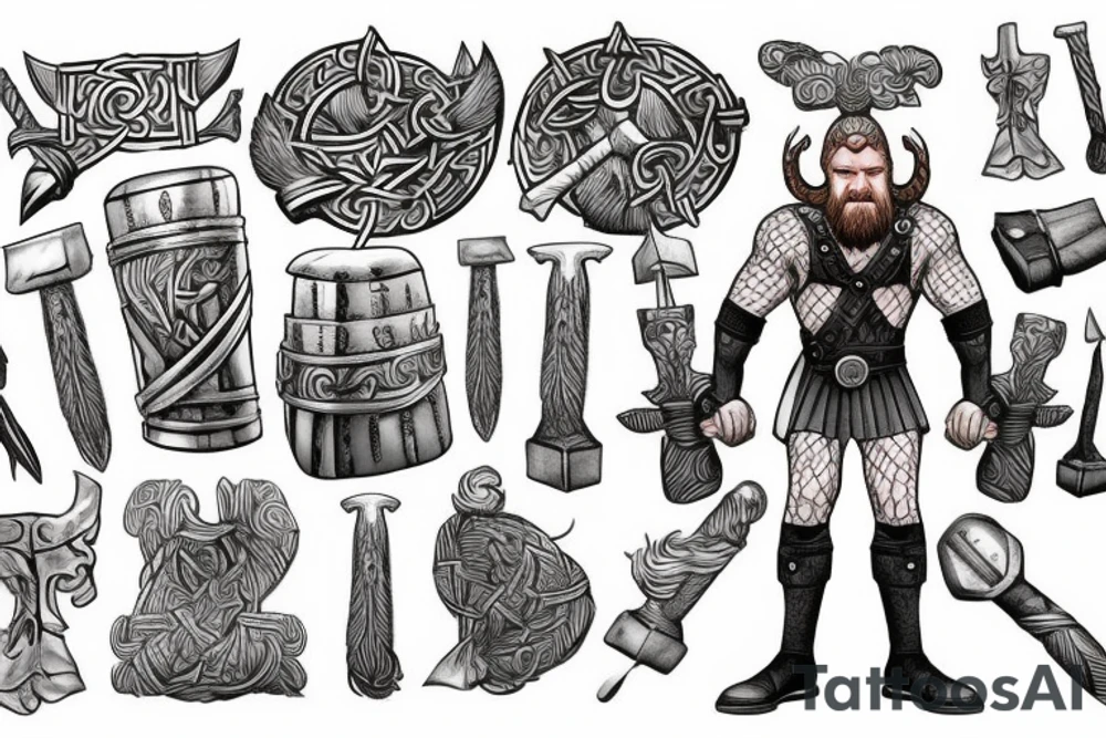 full body Viking Thor with hammer tattoo idea