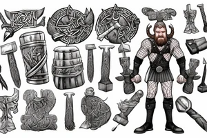 full body Viking Thor with hammer tattoo idea