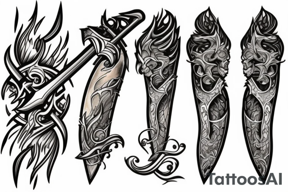 sword and flames tattoo idea
