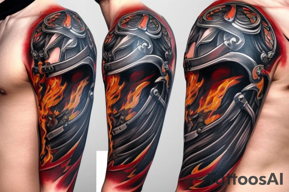 knights sword and flames tattoo idea
