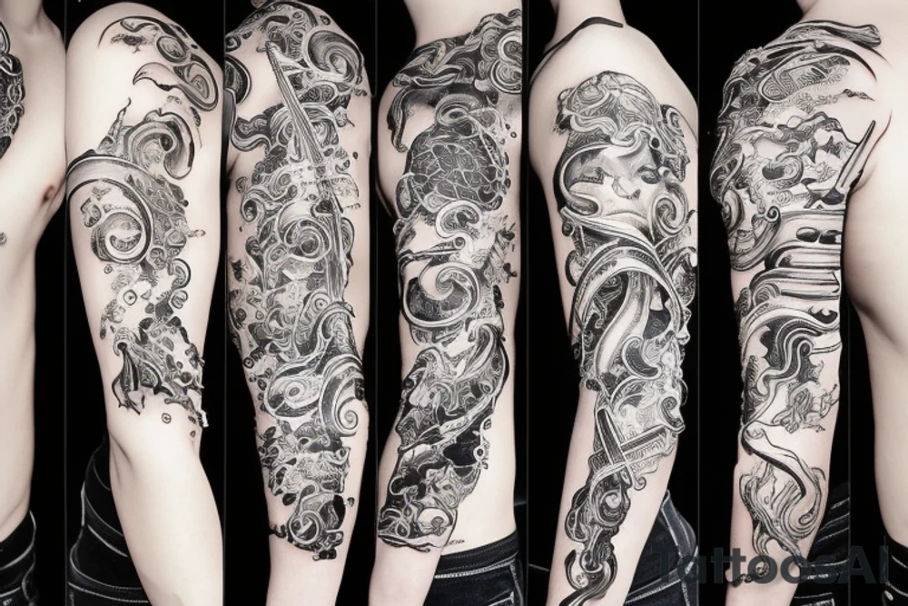 sword surrounded by cloud tattoo idea