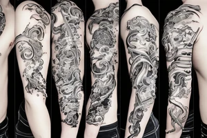 sword surrounded by cloud tattoo idea