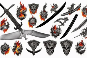 sword surrounded by flames tattoo idea