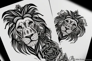 peonies lion tattoo idea